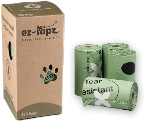 100% Compostable Doggie poop Bags, Plant Based, 8 Rolls of 15 each (120 Bags), Dog Poop pick up, Pet Waste Storage