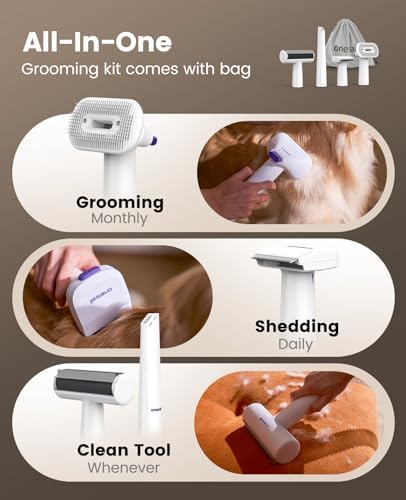 oneisall Dog Hair Vacuum Shedding Grooming Brush Kits for Pet Thick Coats