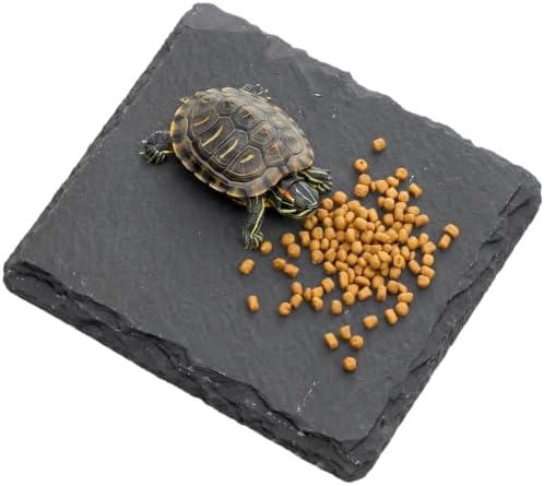 3.9 Inch Square Reptile Basking Platform Slate, Rock Feeding Slate Tile Habitat for Reptiles, Bearded Dragon Basking Resting Platform for Tortoise Lizard Gecko
