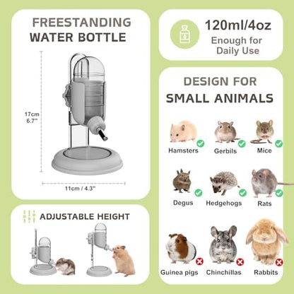 Hamster Water Bottle with Stand, 4oz Water Dispenser for Syrian Dwarf Hamsters Gerbils Mice Rats Degus (Gray)