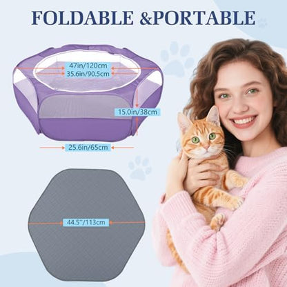 Pawaboo 2-in-1 Small Animals Playpen with Pad, Purple+Gray