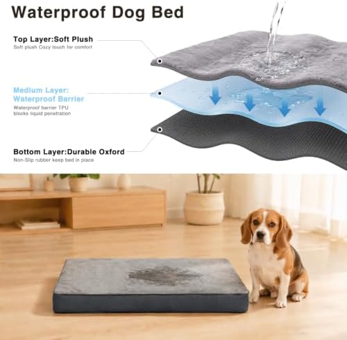 NUPIDA Waterproof Dog Bed for XXL Crate with Washable Cover, 47x29, Grey