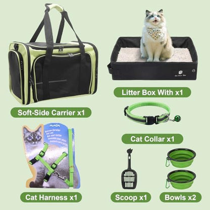 Cat Carrier Soft-Sided & Folding Travel Litter Box, Green
