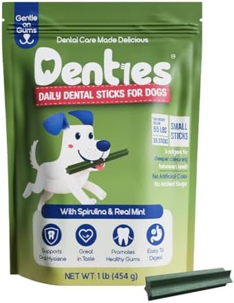Dental Chews for Dogs–Dental Sticks for Small Dogs(Up to 22lbs), Dog Dental Treat Cleans Teeth, Freshen Breath, Reduce Plaque Tartar, Chicken Spirulina & Mint Recipe, 16 oz Pack, 35 Treats