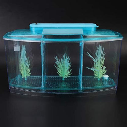 Aquarium Fish , Three Divisions Breeding Isolation Mini Aquarium komplettset LED Acrylic Box for Small Fishes() (Blue)
