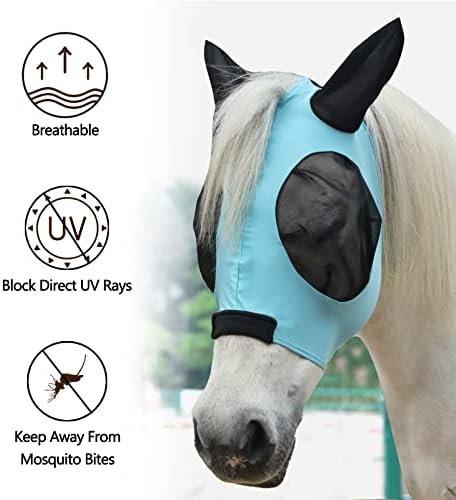 Stretchy Horse Fly Mask with Ears, Large Eye Space Paleblue Pony