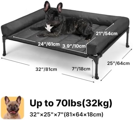 Veehoo Outdoor Elevated Dog Bed with Waterproof Bolster Cushion, Cooling