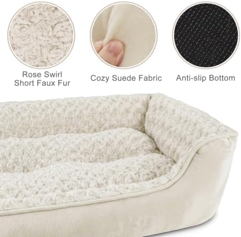 JOEJOY Rectangle Dog Bed for Large Medium Small Dogs - Washable Orthopedic Sofa Bed, Soft Breathable Puppy & Pet Cuddler, Durable Calming Dog Bed with Anti-Slip Bottom, Multiple Sizesj, Cream
