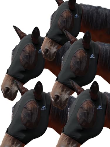Mask Tech 5 Pieces Horse Fly Masks with Ears, Stretchy Elastic Mesh Fly Masks, 3D Eye Clearance, UV Protection-Medium,Combo 12