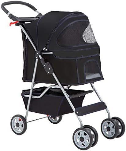 BestPet | 4-Wheel Foldable Pet Stroller | Black | Lightweight & Portable