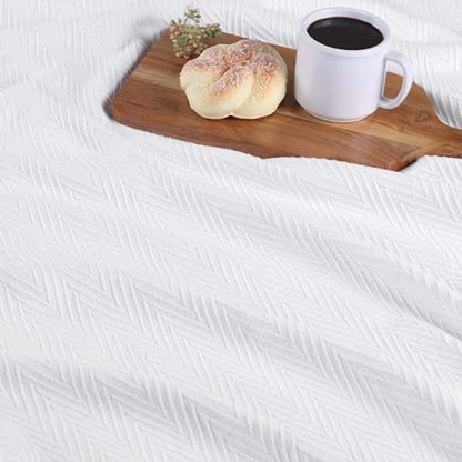 Superior Metro All-Season Cotton Blanket, Woven Blanket for Couch, Bed, Bedding, Farmhouse, Home Essentials, Cute and Cozy Bohemian Blankets, Herringbone Weave, Twin Size, White