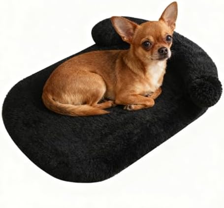 Orthopedic Dog Bed with Egg-Crate Base, Calming Dog & Cat Beds Long Plush with Raised Edges, Spine Friendly Pet Sleeping Mat for Small Medium Dogs, Machine Washable (Oval, Black 26"x20")