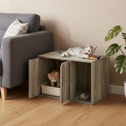 Furinno PELI 24" Wide Cat Litter Box Enclosure, French Oak Grey