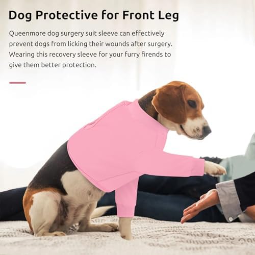 Queenmore Dog Surgery Recovery Sleeve for Front Leg, Breathable Dog Recovery Sleeves After Surgery, Cozy Long Sleeve Dogs Shirt, Alternative to Cone of Shame, Pink, XL