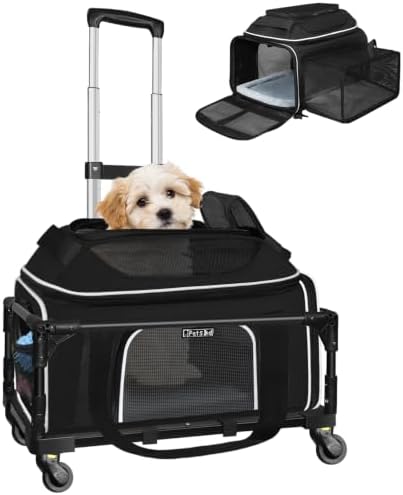 Petskd Top & Side Expandable Small Pet Carrier with Wheels Airline Approved