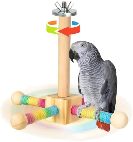 Agape 360° Rotating Bird Perch Stand, Wooden Parrot Exercise Toy
