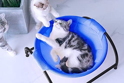MeowWoof Cat Hammock Bed, Elevated Cat Stand, Washable Pet Sleep Supplies for Kitten Puppy (Blue Black)