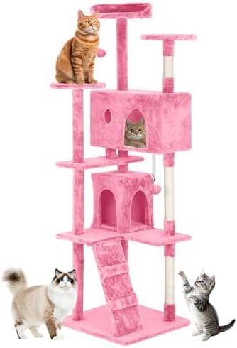 BestOffice 70 Inch Cat Tree, Multi-Level Cat Tower with Condo, Perches, Sisal Scratching Posts, Climbing Ladder,Indoor Activity Center Play House for Kittens & Adult Cats,Pink