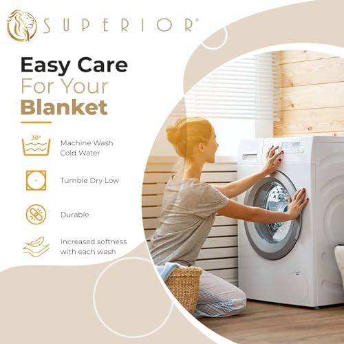 Superior Metro All-Season Cotton Blanket, Woven Blanket for Couch, Bed, Bedding, Farmhouse, Home Essentials, Cute and Cozy Bohemian Blankets, Herringbone Weave, Full/Queen, Ivory