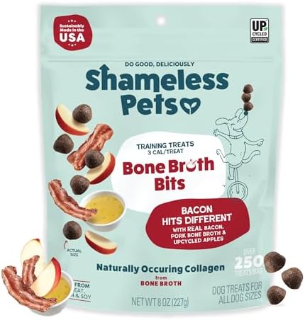 Shameless Pets Bone Broth Dog Training Treats – Soft, Natural Puppy & Dog Treats with Collagen – Healthy, Low-Calorie Training Chews for Small, Medium & Large Dogs - 8 oz (Pack of 1)