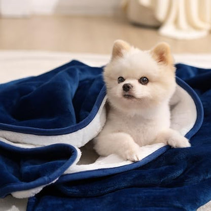 gogobunny Dog Blanket, Waterproof Reversible Sherpa Fleece Throw Blanket, Furniture Cover for Bed, Couch, Sofa Protection from Liquid Pee and Pet Fur of Puppy, Cat (Navy Blue, 30x70 inches)