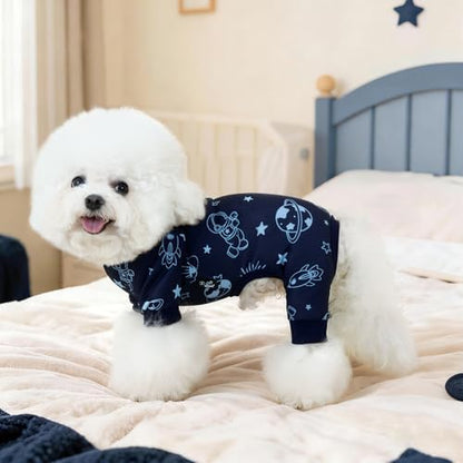 XPUDAC 4 Pack Dog Pajamas for Small Dogs, Soft Dog Onesie, Comfy Puppy Clothes Lightweight Pet Pjs Outfit Pet Clothes for Boy, S