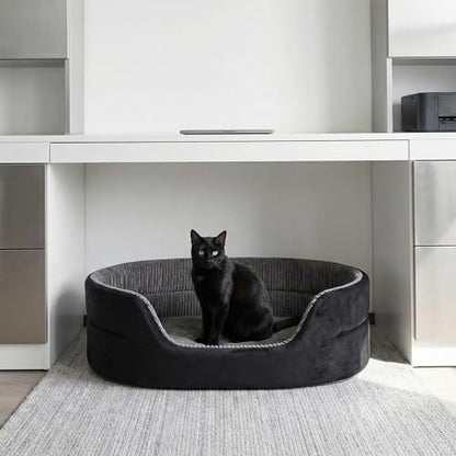 Small Dog Bed Cat Bed 16x20 Inch, Calming Pet Bed for Dogs & Cats, Machine Washable Dog Bed, Half-Enclosed Open-Top Velvet Anti-Anxiety Bed, Cozy Snuggle Bed (Black)