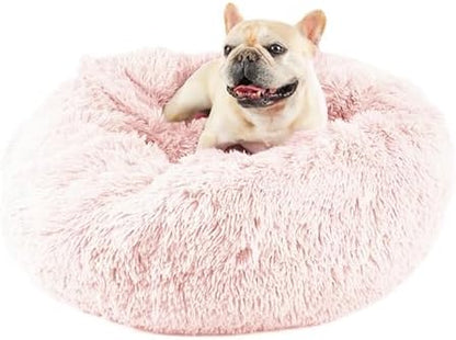 Himax 26in Covered Medium Dog Bed with Blanket Attached Calming Burrow Pink