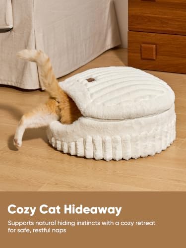 FUKUMARU Cat Cave Bed, 2-in-1 Enclosed Cat Bed for Indoor Cat, Cat Hideaway