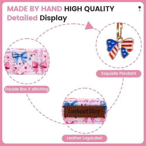 Lionheart glory Patriotic Flag Dog Collar - 4th of July American Flag Dog Collars,Pink Bow Pattern Adjustable Pet Collar for X-Small Dogs Male Female Dogs Summer Pet Collars