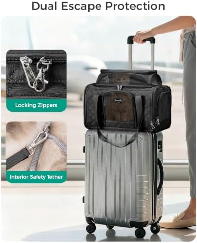 Pet Carrier Airline Approved 18x13x9.5 in, Soft-Sided Top-Expandable, Black