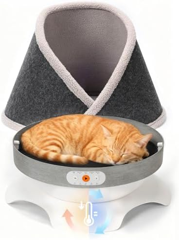 Heated & Cooling Cat Bed with 5 White Noise Modes, Cat Cave Bed with Mat Smart Temperature Control, Indoor Cozy Bed for Small and Medium Cats