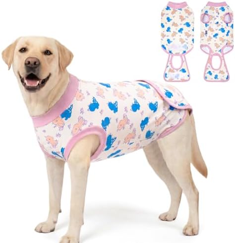 cyeollo Recovery Suit for Dogs Surgery Suit Female Spay Soft Breathable Pet Onesie Bodysuit Male Dog Neuter, Medium Large Dogs Surgical Recovery Shirt, Dinosaur, XL