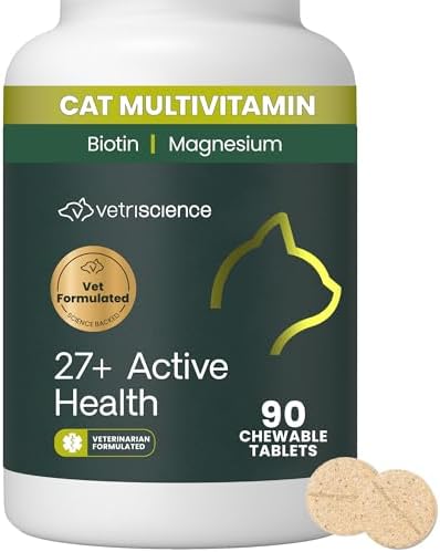 VetriScience 27+ Active Health Chewable Tablets for Cats, Fish, 90 Count