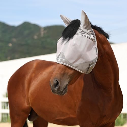 Harrison Howard Half Face Horse Fly Mask UV Protection and Breathable for Equine Use Comfortable Grey L