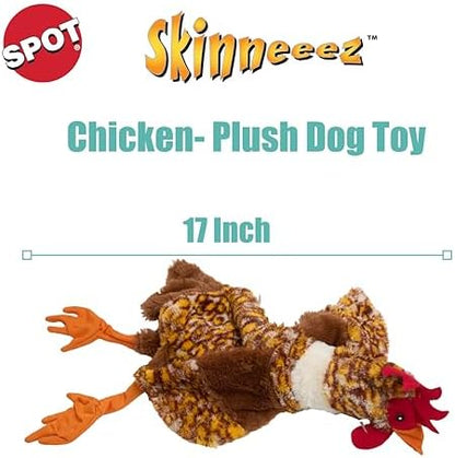 SPOT Skinneeez Chicken 17" Stuffing-Free Plush Dog Toy with Honking Squeaker – Soft, Floppy & Mess-Free Interactive Toy for Medium & Large Dogs – Ideal for Light & Moderate Chewers