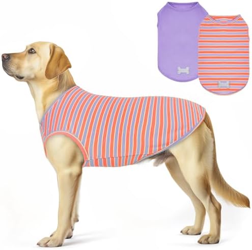 KYEESE 2Pack Cotton Dog Shirt for Large Dogs Soft Striped Tank Top