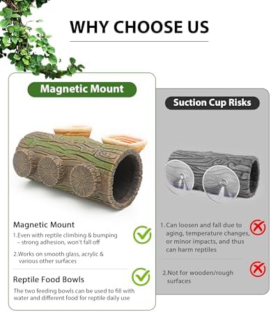 REPTITRIP 2 in 1 Magnetic Crested Gecko Hide, Reptile Hideout & Water Dish Food Bowl, Resin Hollow Log Cave, Reptile & Amphibian Habitat Hideouts