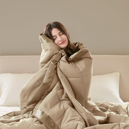 Madison Park Down Alternative King Size Blanket for Bed, Satin Trim, Brown