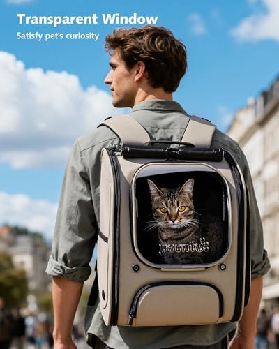 Pecute Cat Backpack Carrier,Large Space Cat Bubble Backpack,Ergonomic,Khaki