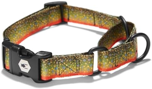 Wolfgang Man & Beast Premium USA Webbing Martingale Dog Collar, BrookTrout Print, Large (1 Inch x 18-22 Inch)