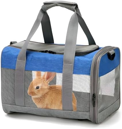 PINVNBY Bunny Carrier for Travel Camping Outdoor, Small Pet Carrier, Guinea Pig Carrier, Breathable Pet Portable Hand Bag for Hamster Rabbit Guinea Pig (Blue & Gray)
