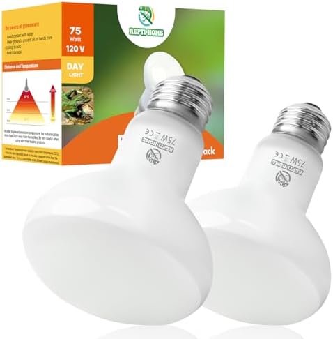 Reptile Heat Lamp Bulbs, Simulate Natural Sunlight Heat Light Bulb, 2 Pack 75W Amphibian Terrarium Basking Spot Lamp for Reptile, Bearded Dragon, Lizard, Turtle, Snake