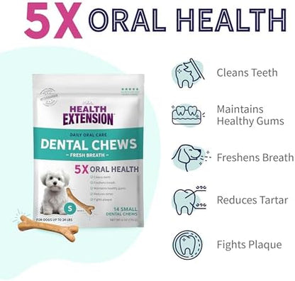 Health Extension Fresh Breath Dental Bones for Dogs, 14 Small Bones, Freshens Breath, Cleans Teeth, Healthy Gums, Training or Reward, 6 oz Bag (Pack of 1)