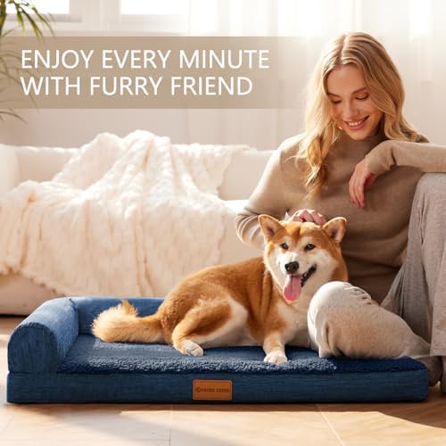 Patas Lague Orthopedic Large Dog Bed Washable Pet Sofa Bed 42X28 Navy Blue
