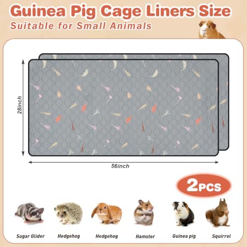 2Pcs Guinea Pig Cage Liners,Guinea Pig Fleece Cage Liners28''X56'' Super Absorbent Washable Pee Pads Reusable for Rabbit Hamster Chinchilla