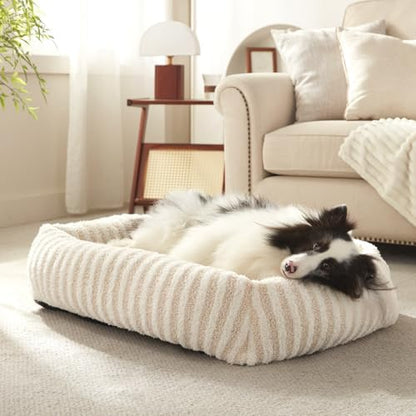 MIXJOY Dog Bed Large Size, Washable Large Dog Beds with Removable Cover, Rectangle Pet Beds for Big Dogs, Soft Warming Calming Pet Bed with Non-Slip Bottom, 36"x27"x8", White