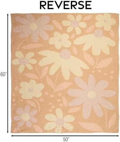 Carstens, Inc. Luxury Soft Stretchy Reversible Plush Throw Blanket, Large 50" x 60", Petal Power