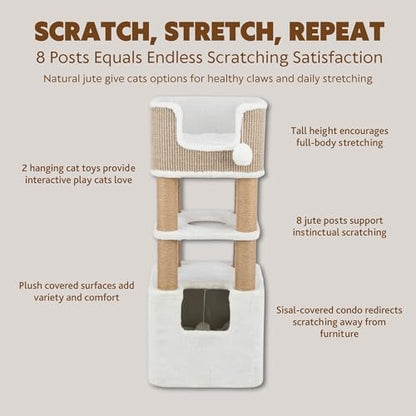Trixie Lucano 39.8-in Cat Tree, Indoor Cat Furniture with Jute Scratching Posts, Sisal and Plush Covered Condo, Dangling Interactive Toys, Taupe