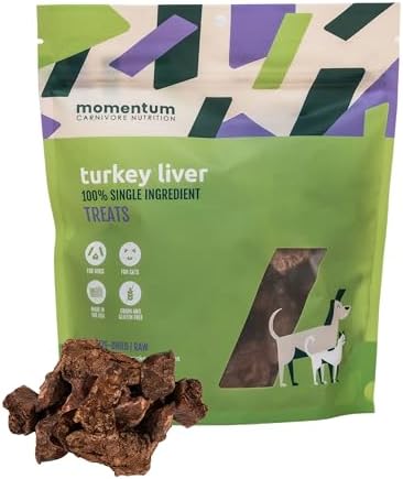 Momentum Carnivore Nutrition Freeze-Dried Turkey Liver Dog Treats & Cat Treats – Single-Ingredient, High-Protein, Grain-Free, Naturally Flavorful & Lean – Made in USA – 3.5 oz Bag